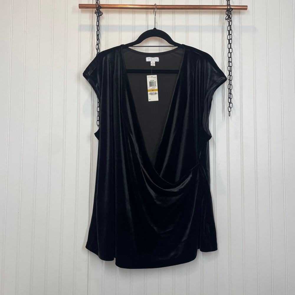NWT Charter Club Black Cap Sleeve Surplice Cowl neck Velour Top Plus Size 3X